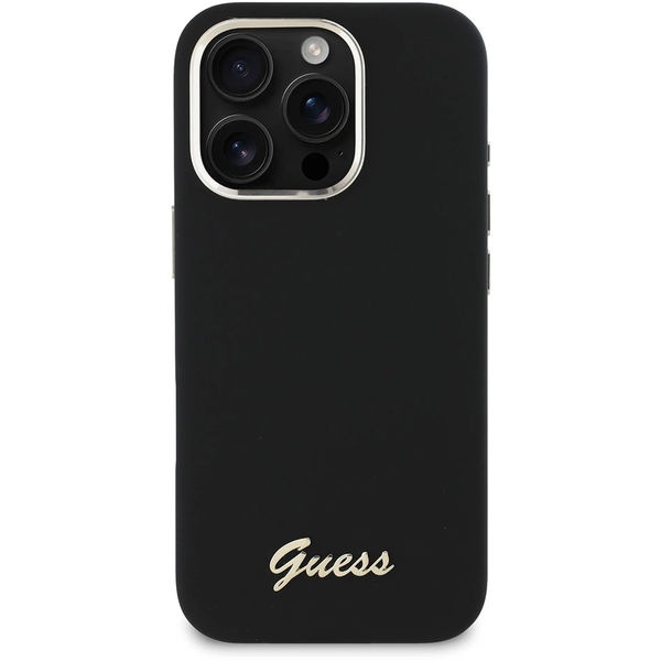 Guess - Silicone Script Metal Logo & Frame (GUHCP16LSMBSLK) - iPhone 16 Pro - Black