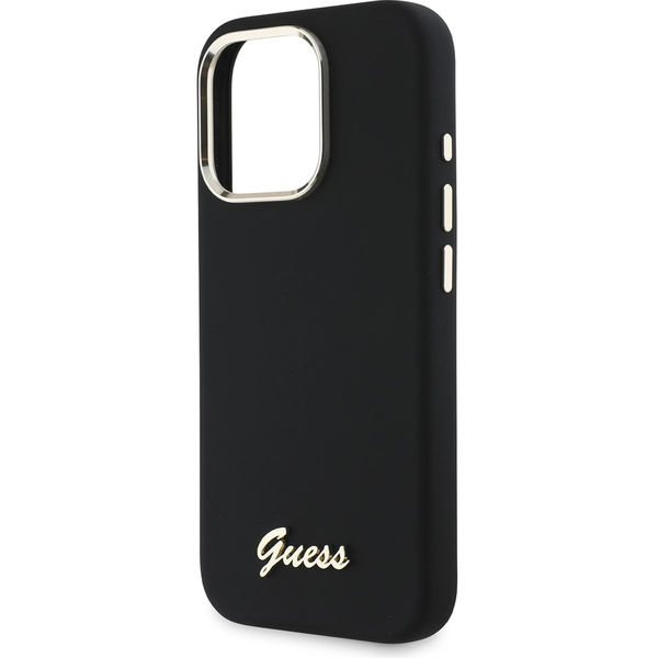 Guess - Silicone Script Metal Logo & Frame (GUHCP16LSMBSLK) - iPhone 16 Pro - Black