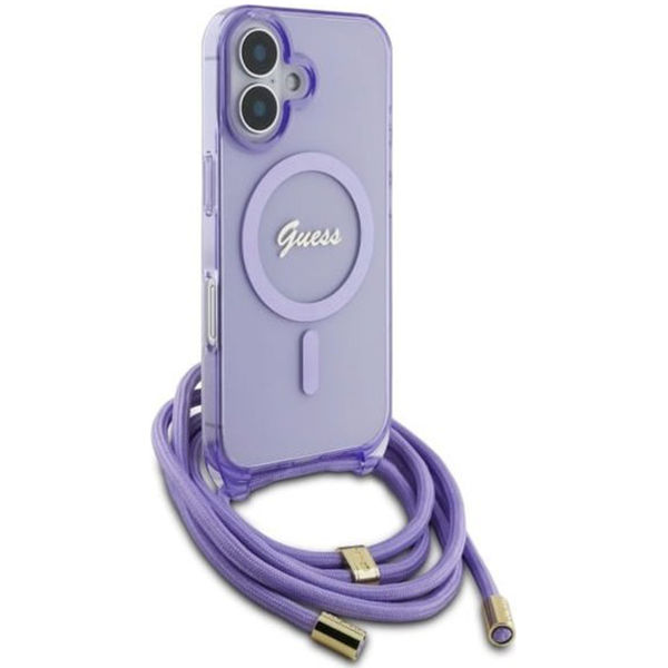 Guess - IML Crossbody Cord Script MagSafe (GUHMP16SHCTSGNSU) - iPhone 16 - Purple