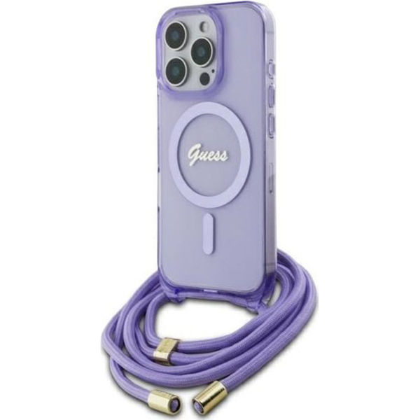 Guess - IML Crossbody Cord Script MagSafe (GUHMP16LHCTSGNSU) - iPhone 16 Pro - Purple