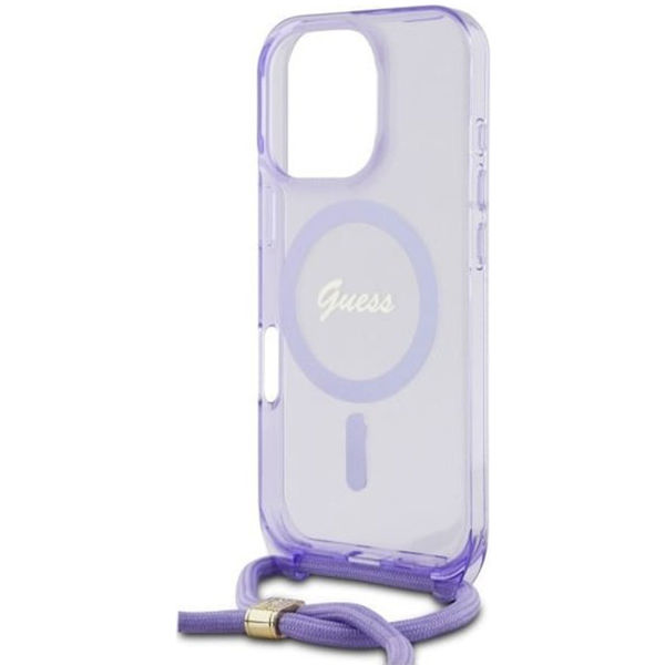 Guess - IML Crossbody Cord Script MagSafe (GUHMP16LHCTSGNSU) - iPhone 16 Pro - Purple