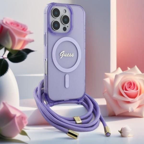 Guess - IML Crossbody Cord Script MagSafe (GUHMP16LHCTSGNSU) - iPhone 16 Pro - Purple