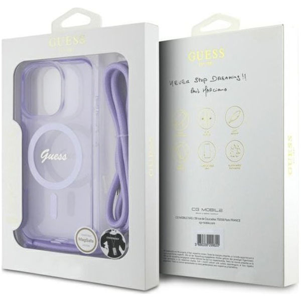 Guess - IML Crossbody Cord Script MagSafe (GUHMP16LHCTSGNSU) - iPhone 16 Pro - Purple