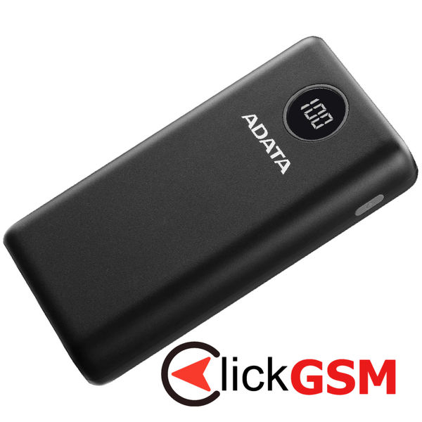 Adata - Power Bank (AP20000QCD-DGT-CBK) - Micro-USB, USB-C, 2xUSB, Quick Charge 3.0, PD18W, 20000mAh, Digital Display - Black