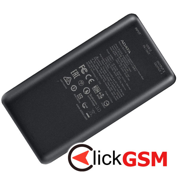 Adata - Power Bank (AP20000QCD-DGT-CBK) - Micro-USB, USB-C, 2xUSB, Quick Charge 3.0, PD18W, 20000mAh, Digital Display - Black