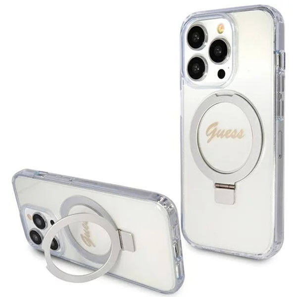 Guess - Ring Stand Script Glitter MagSafe (GUHMP15LHRSGSD) - iPhone 15 Pro - Clear