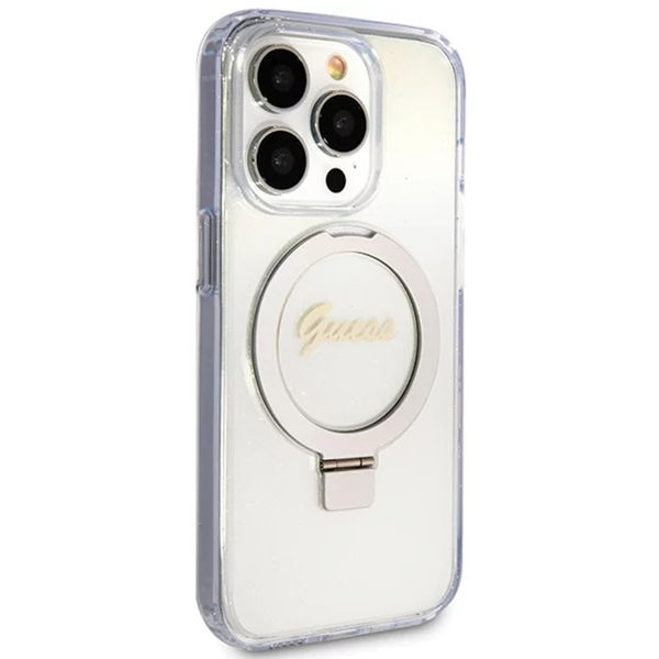 Guess - Ring Stand Script Glitter MagSafe (GUHMP15LHRSGSD) - iPhone 15 Pro - Clear
