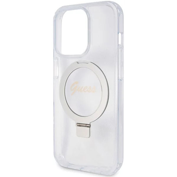 Guess - Ring Stand Script Glitter MagSafe (GUHMP15LHRSGSD) - iPhone 15 Pro - Clear