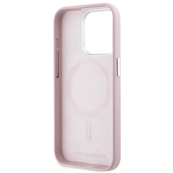 Karl Lagerfeld - Leather MagSafe (KLHMP15XPGMSRPP) - iPhone 15 Pro Max - Pink FW Metal Plate