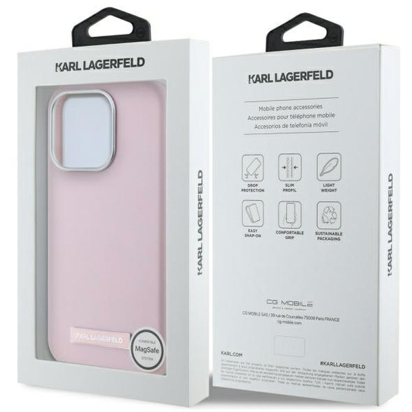 Karl Lagerfeld - Leather MagSafe (KLHMP15XPGMSRPP) - iPhone 15 Pro Max - Pink FW Metal Plate