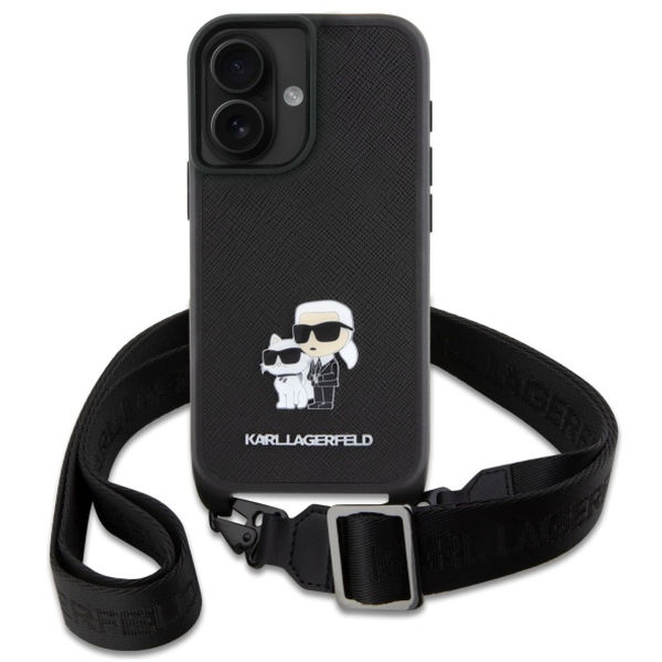 Karl Lagerfeld - Saffiano Crossbody (KLHCP16SSAKCPBK) - iPhone 16 - Metal Pin Karl&Choupette