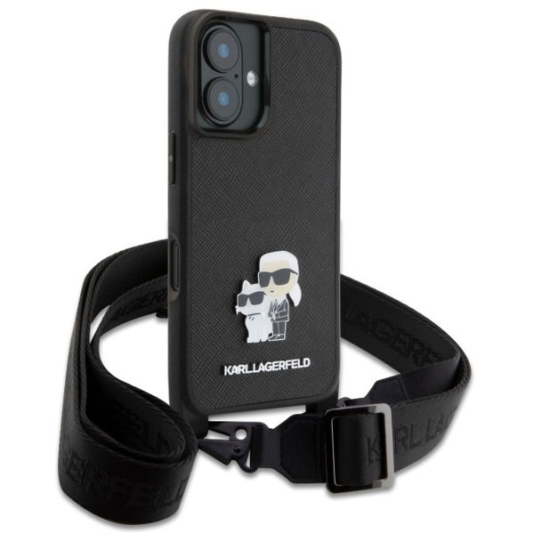 Karl Lagerfeld - Saffiano Crossbody (KLHCP16SSAKCPBK) - iPhone 16 - Metal Pin Karl&Choupette