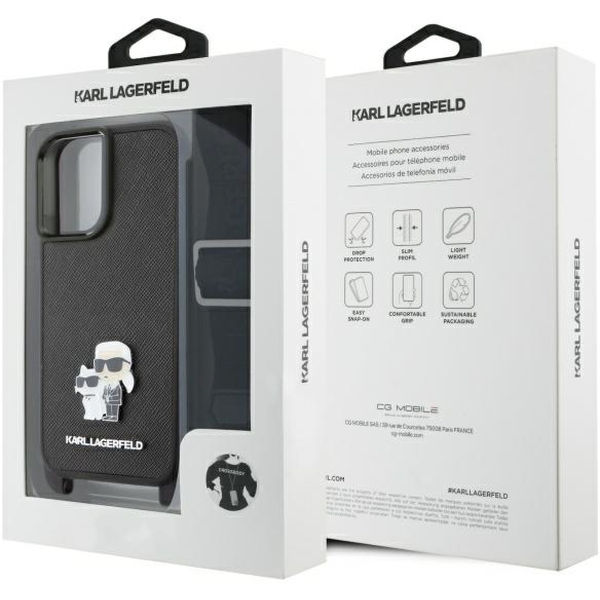 Karl Lagerfeld - Saffiano Crossbody (KLHCP16SSAKCPBK) - iPhone 16 - Metal Pin Karl&Choupette