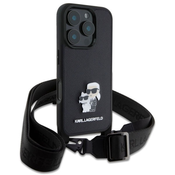 Karl Lagerfeld - Saffiano Crossbody (KLHCP16LSAKCPBK) - iPhone 16 Pro - Metal Pin Karl&Choupette