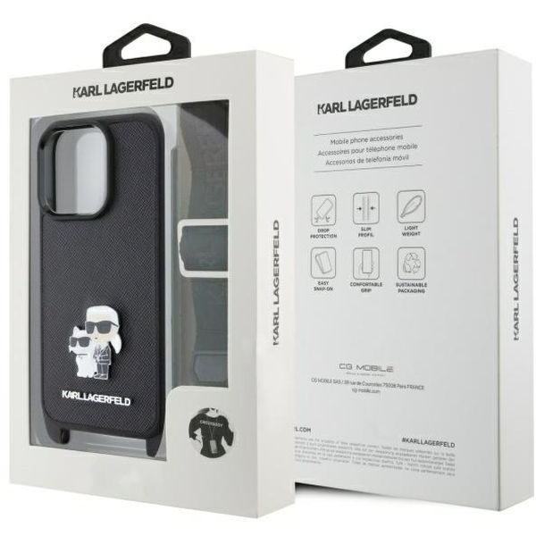 Karl Lagerfeld - Saffiano Crossbody (KLHCP16LSAKCPBK) - iPhone 16 Pro - Metal Pin Karl&Choupette