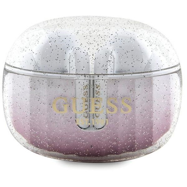 Guess - Wireless Earbuds (GUTWSHDGKEEP) - Bluetooth 5.3, TWS, USB-C, with Docking Station, IPX4 - Glitter Pink Gradient