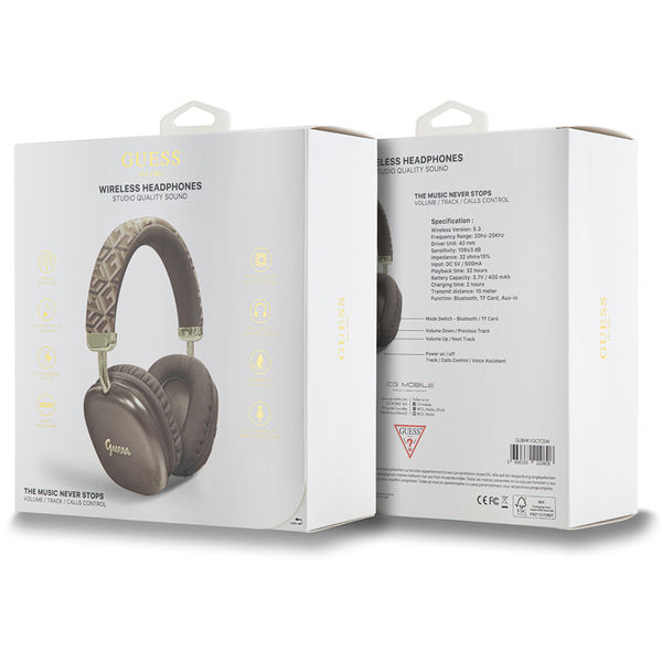 Guess - Wireless Headphones GCUBE Metallic Script Logo (GUBHK1GCTCSW) - Over-ear Headset, Bluetooth 5.3, 400mAh - Brown