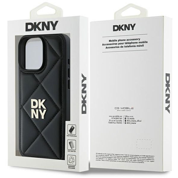 DKNY - Leather Quilted Stack Logo (DKHCP16XPQDSLK) - iPhone 16 Pro Max - Black