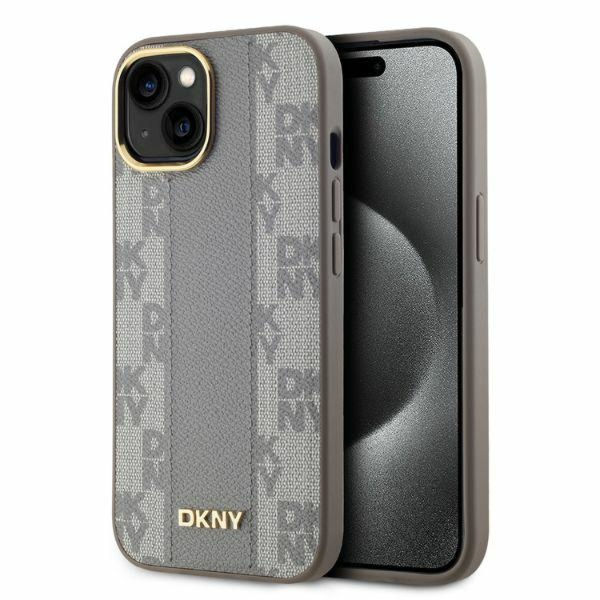 DKNY - Leather Checkered Mono Pattern MagSafe (DKHMP15SPCPVSLE) - iPhone 15 - Beige
