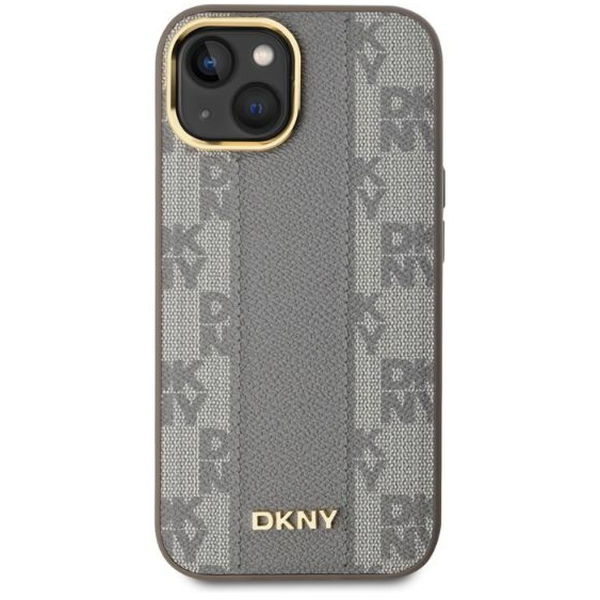 DKNY - Leather Checkered Mono Pattern MagSafe (DKHMP15SPCPVSLE) - iPhone 15 - Beige