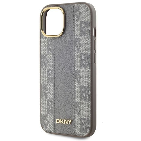 DKNY - Leather Checkered Mono Pattern MagSafe (DKHMP15SPCPVSLE) - iPhone 15 - Beige