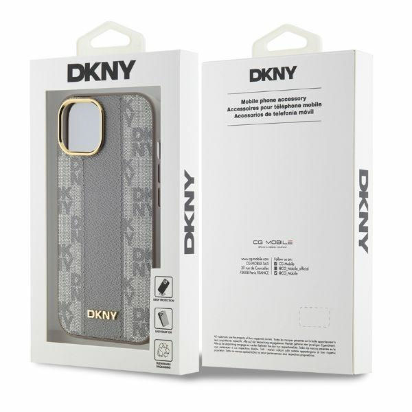 DKNY - Leather Checkered Mono Pattern MagSafe (DKHMP15SPCPVSLE) - iPhone 15 - Beige