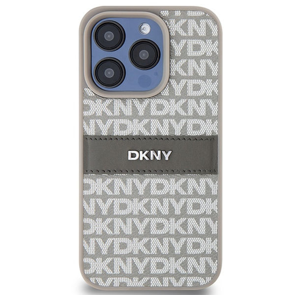 DKNY - Leather Mono Stripe & Metal Logo (DKHCP15XPRTHSLE) - iPhone 15 Pro Max - Beige