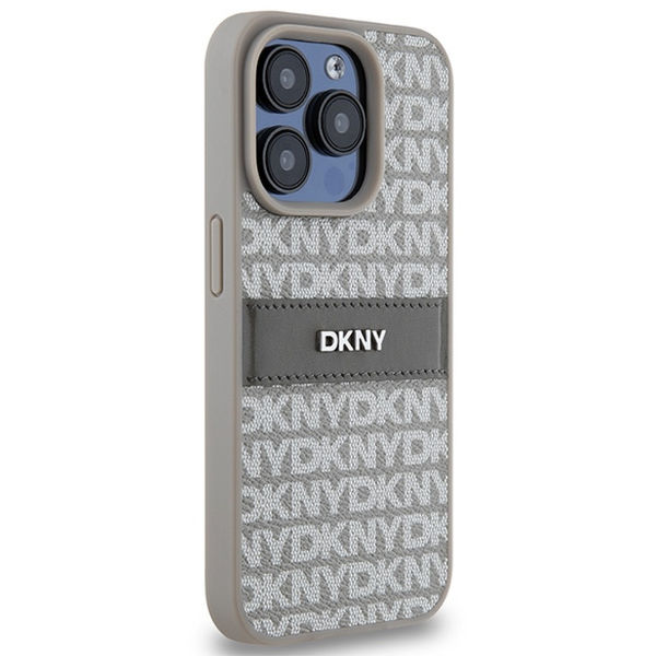DKNY - Leather Mono Stripe & Metal Logo (DKHCP15XPRTHSLE) - iPhone 15 Pro Max - Beige