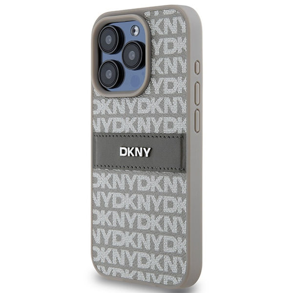 DKNY - Leather Mono Stripe & Metal Logo (DKHCP15XPRTHSLE) - iPhone 15 Pro Max - Beige