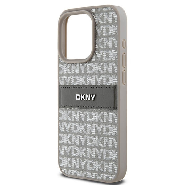 DKNY - Leather Mono Stripe & Metal Logo (DKHCP15XPRTHSLE) - iPhone 15 Pro Max - Beige
