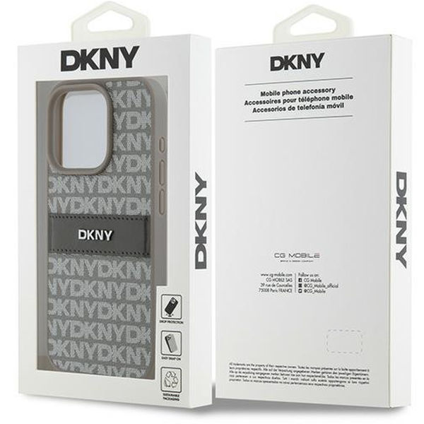 DKNY - Leather Mono Stripe & Metal Logo (DKHCP15XPRTHSLE) - iPhone 15 Pro Max - Beige
