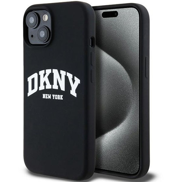 DKNY - Hardcase Liquid Silicone White Printed Logo MagSafe (DKHMP15MSNYACH) - iPhone 15 Plus - Black