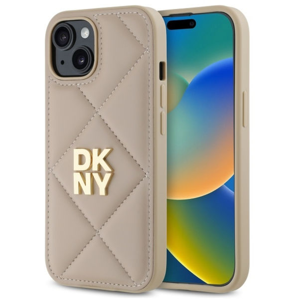 DKNY - Leather Quilted Stack Logo (DKHCP15SPQDSLE) - iPhone 15 - Beige