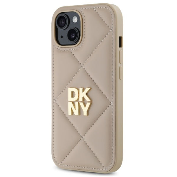 DKNY - Leather Quilted Stack Logo (DKHCP15SPQDSLE) - iPhone 15 - Beige