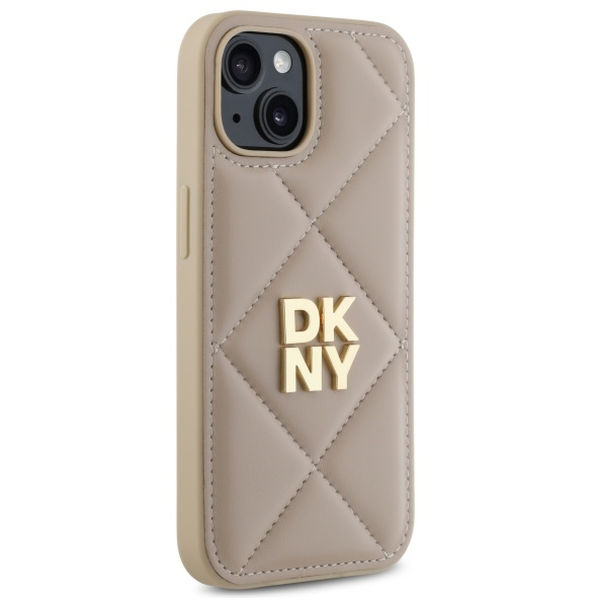 DKNY - Leather Quilted Stack Logo (DKHCP15SPQDSLE) - iPhone 15 - Beige