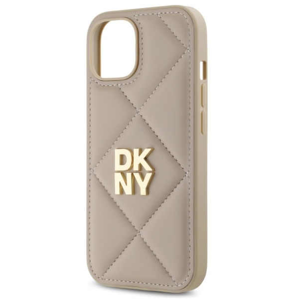 DKNY - Leather Quilted Stack Logo (DKHCP15SPQDSLE) - iPhone 15 - Beige