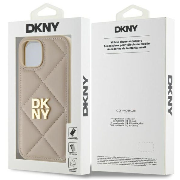 DKNY - Leather Quilted Stack Logo (DKHCP15SPQDSLE) - iPhone 15 - Beige