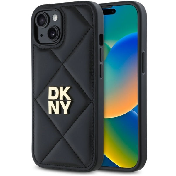 DKNY - Leather Quilted Stack Logo (DKHCP15SPQDSLK) - iPhone 15 - Black