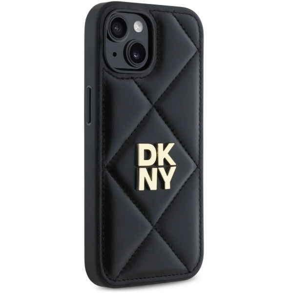 DKNY - Leather Quilted Stack Logo (DKHCP15SPQDSLK) - iPhone 15 - Black