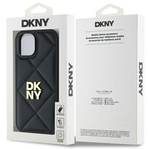 DKNY - Leather Quilted Stack Logo (DKHCP15SPQDSLK) - iPhone 15 - Black