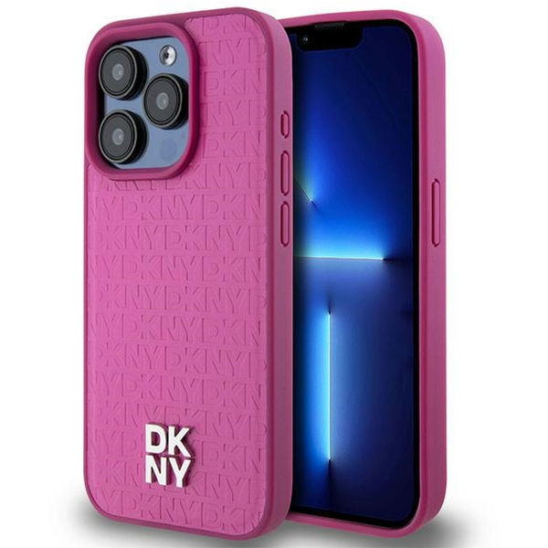 DKNY - Leather Monogram Pattern Metal Logo MagSafe (DKHMP15LPSHRPSP) - iPhone 15 Pro - Pink