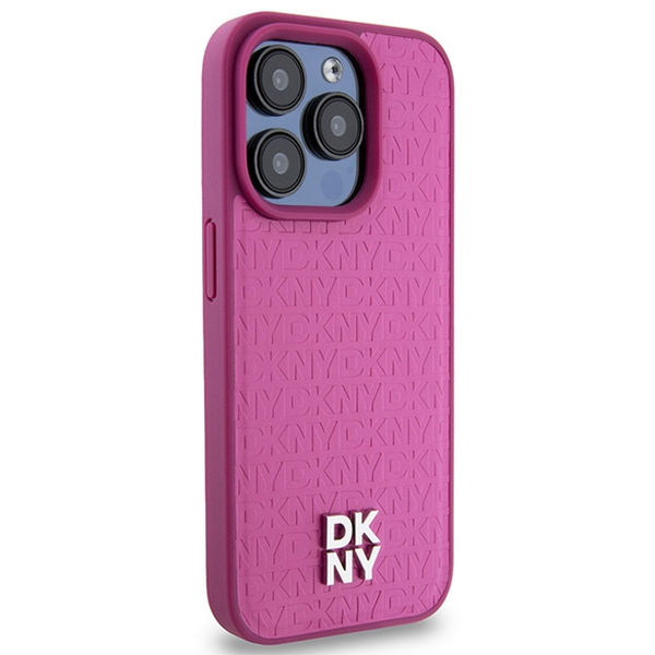 DKNY - Leather Monogram Pattern Metal Logo MagSafe (DKHMP15LPSHRPSP) - iPhone 15 Pro - Pink