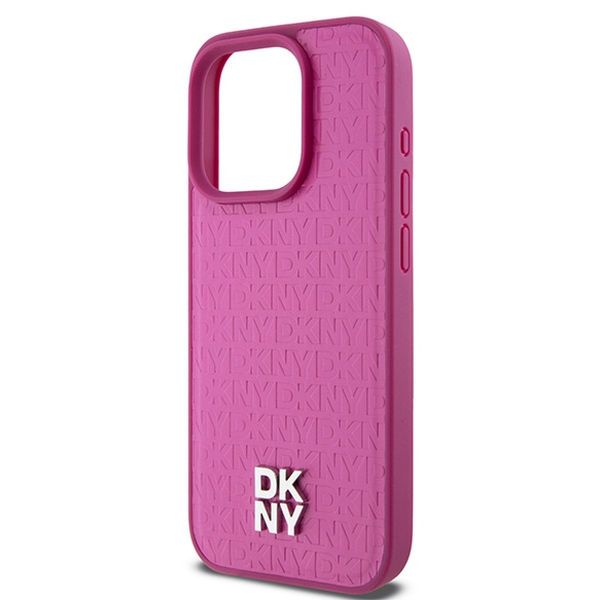DKNY - Leather Monogram Pattern Metal Logo MagSafe (DKHMP15LPSHRPSP) - iPhone 15 Pro - Pink