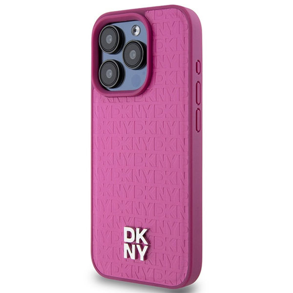 DKNY - Leather Monogram Pattern Metal Logo MagSafe (DKHMP15LPSHRPSP) - iPhone 15 Pro - Pink