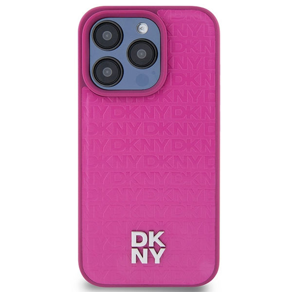 DKNY - Leather Monogram Pattern Metal Logo MagSafe (DKHMP15LPSHRPSP) - iPhone 15 Pro - Pink