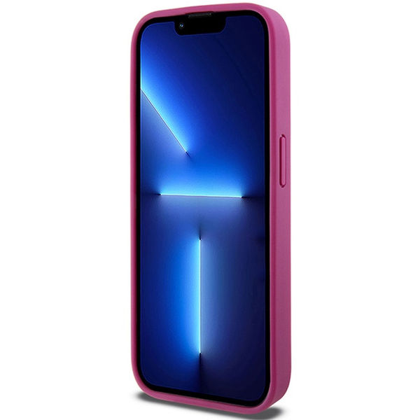 DKNY - Leather Monogram Pattern Metal Logo MagSafe (DKHMP15LPSHRPSP) - iPhone 15 Pro - Pink