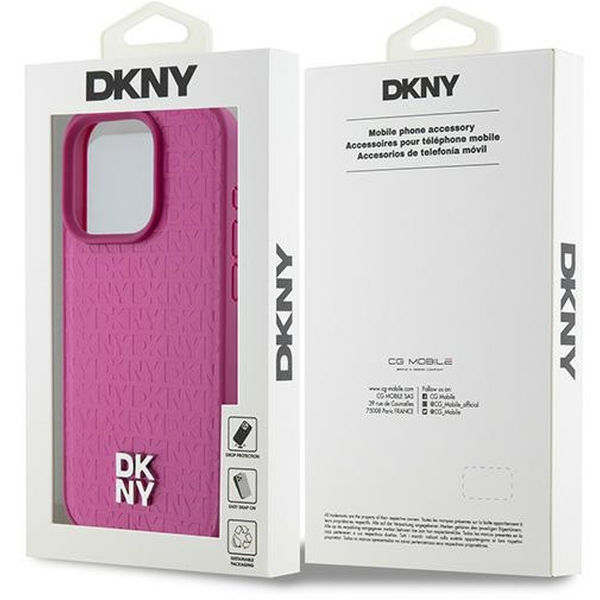 DKNY - Leather Monogram Pattern Metal Logo MagSafe (DKHMP15LPSHRPSP) - iPhone 15 Pro - Pink