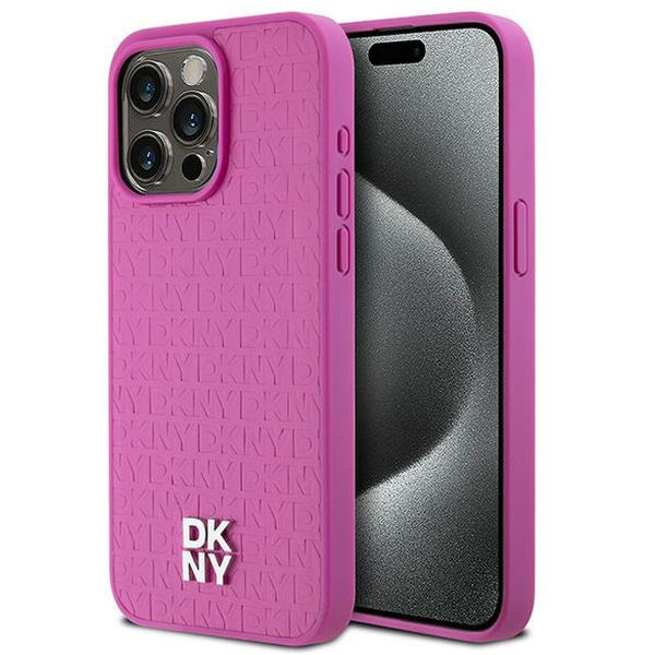 DKNY - Leather Monogram Pattern Metal Logo MagSafe (DKHMP15XPSHRPSP) - iPhone 15 Pro Max - Pink
