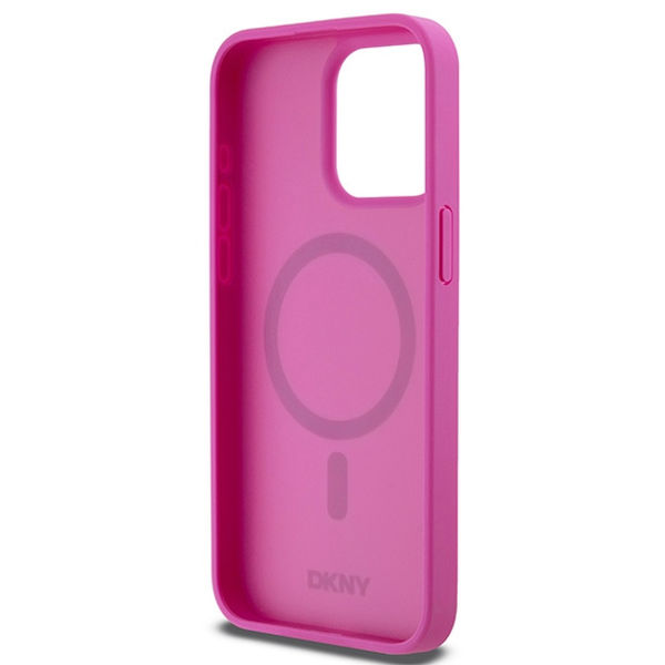 DKNY - Leather Monogram Pattern Metal Logo MagSafe (DKHMP15XPSHRPSP) - iPhone 15 Pro Max - Pink