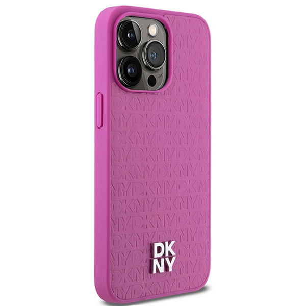 DKNY - Leather Monogram Pattern Metal Logo MagSafe (DKHMP15XPSHRPSP) - iPhone 15 Pro Max - Pink